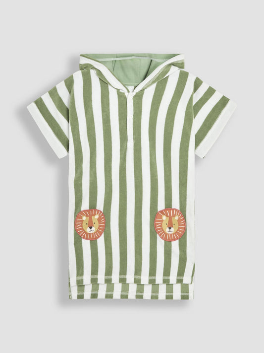 JoJo Maman Bébé Green Stripe Lion Hooded Poncho Towel image 1