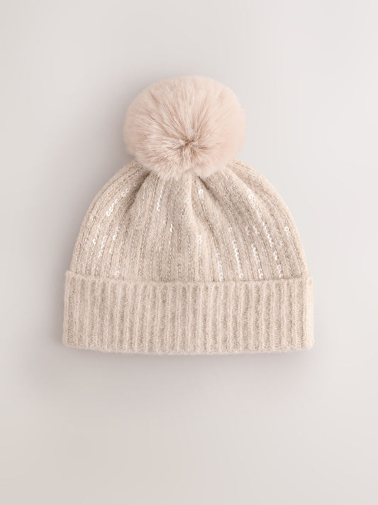 Mink Sequin Pom Beanie Hat (3mths-16yrs) - image 1