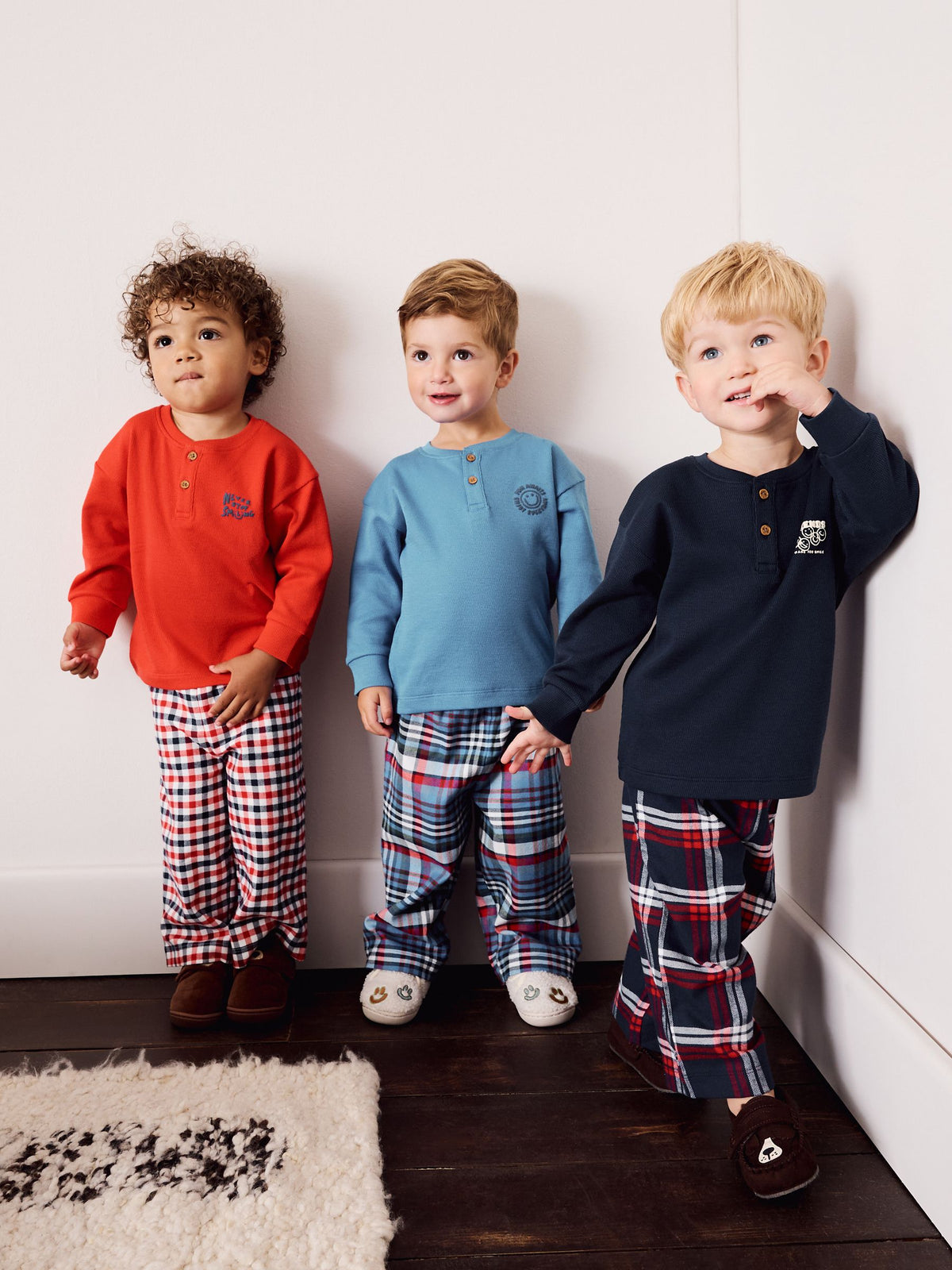 Navy/Red/Blue Check Woven Bottom Pyjamas 3 Pack (9mths-12yrs) - image 1
