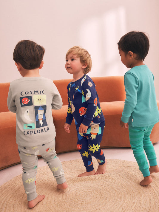 Dsiney Kidz - Ecru/Navy/Green Spaceship Relaxed Snuggle Pyjamas 3 Pack (9mths-10yrs) image 2