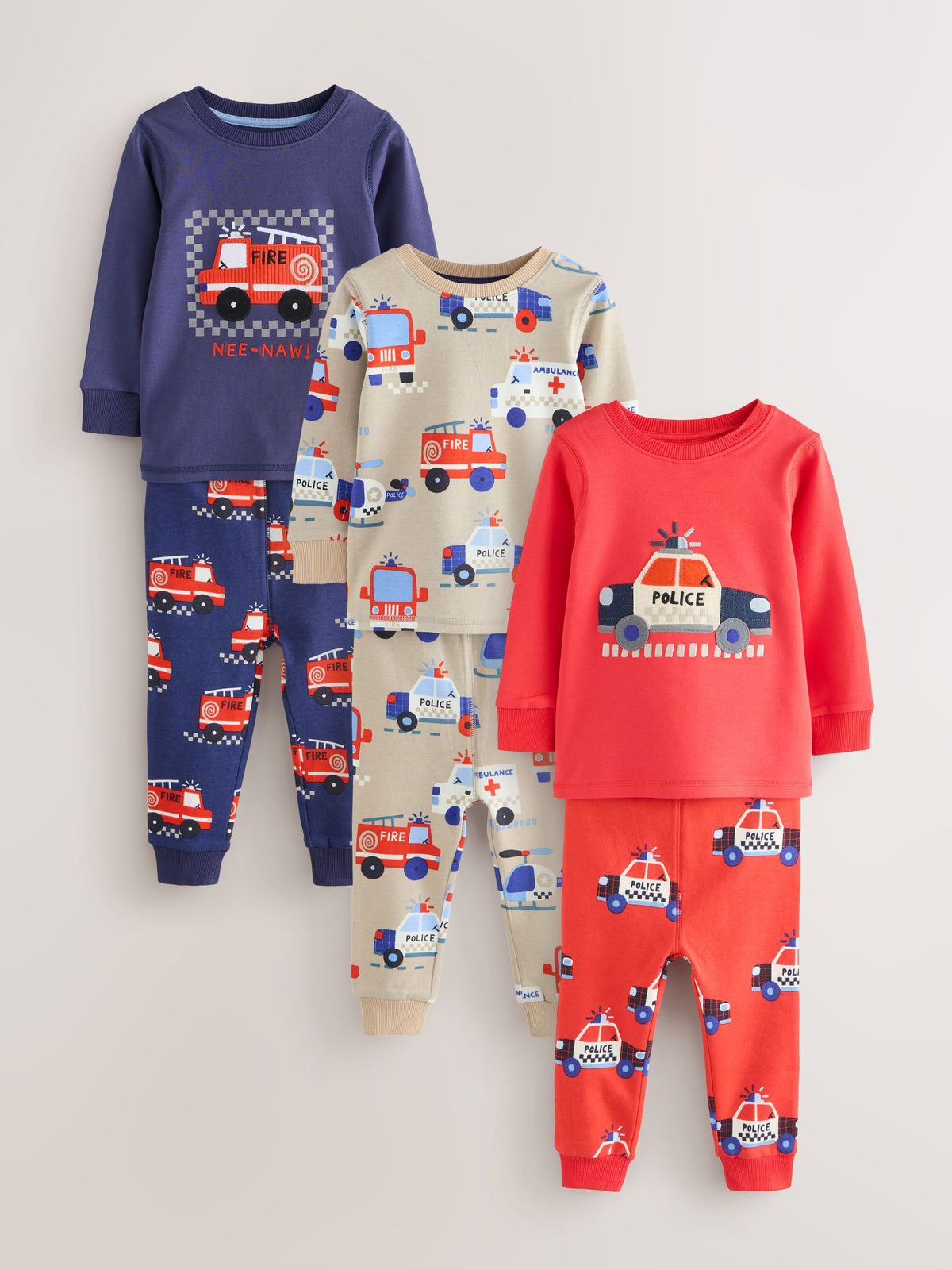 Red/Blue Emergency Vehicles Snuggle Pyjamas 3 Pack (9mths-10yrs) - image 1