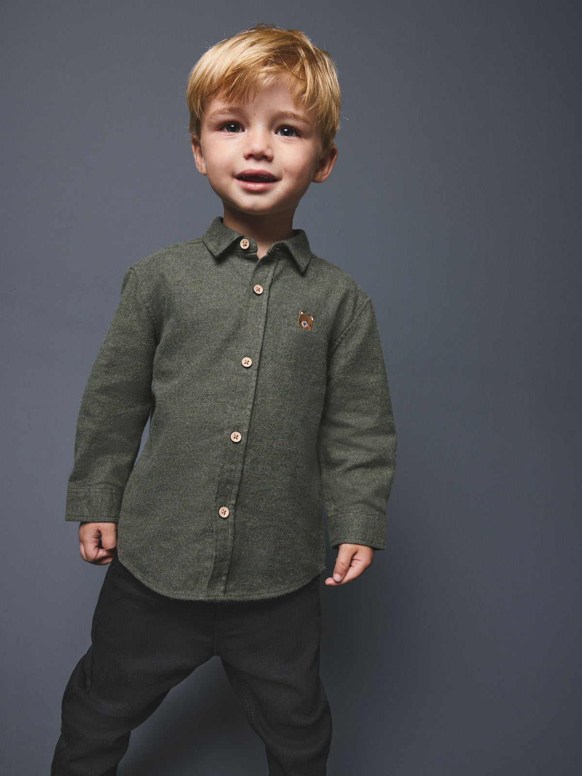 Dsiney Kidz - Green Bear Long Sleeve Melange Brushed Character Shirt (3mths-7yrs) image 1