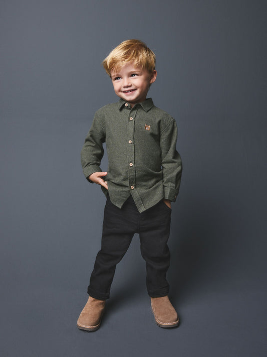 Dsiney Kidz - Green Bear Long Sleeve Melange Brushed Character Shirt (3mths-7yrs) image 2