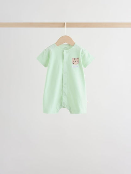 Green Blue Safari Animal Jersey Baby Rompers 4 Pack Immediate