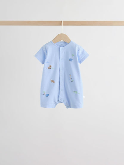 Green Blue Safari Animal Jersey Baby Rompers 4 Pack Immediate