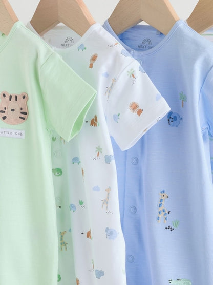 Green Blue Safari Animal Jersey Baby Rompers 4 Pack Immediate