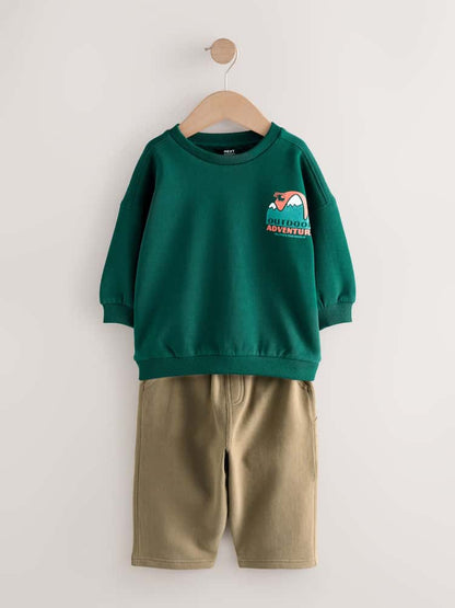 Green Sweatshirt and Utility Joggers Set Immediate