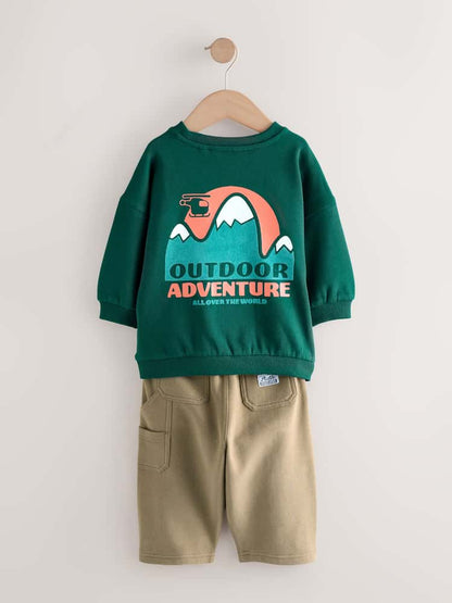 Green Sweatshirt and Utility Joggers Set Immediate