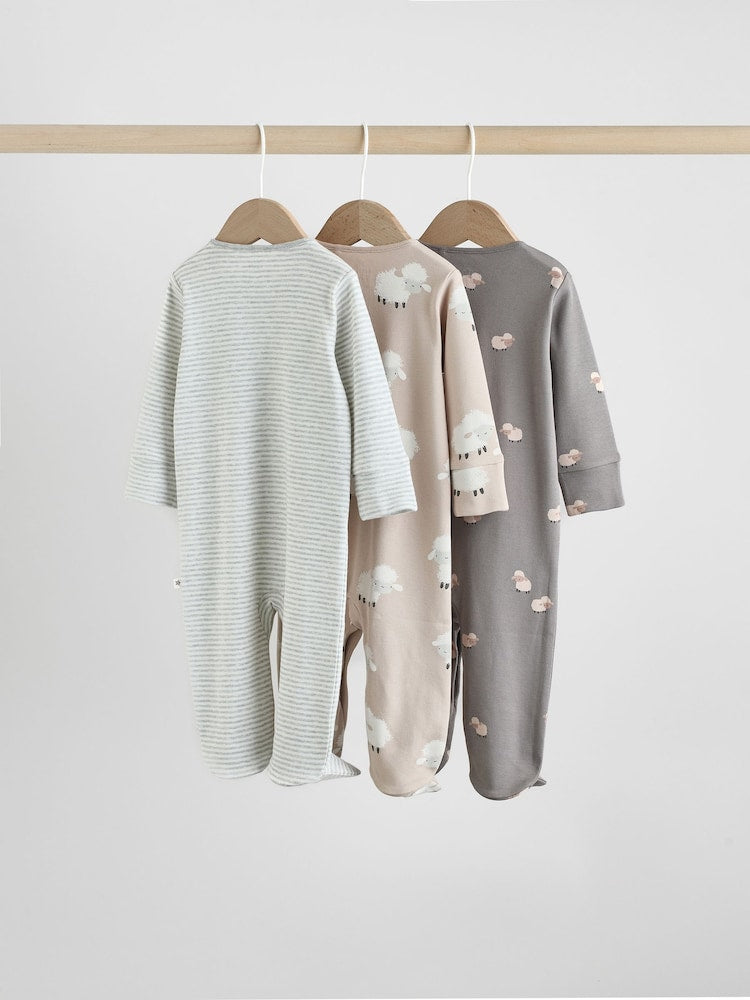 Grey Baby Popper Sleepsuits 3 Pack