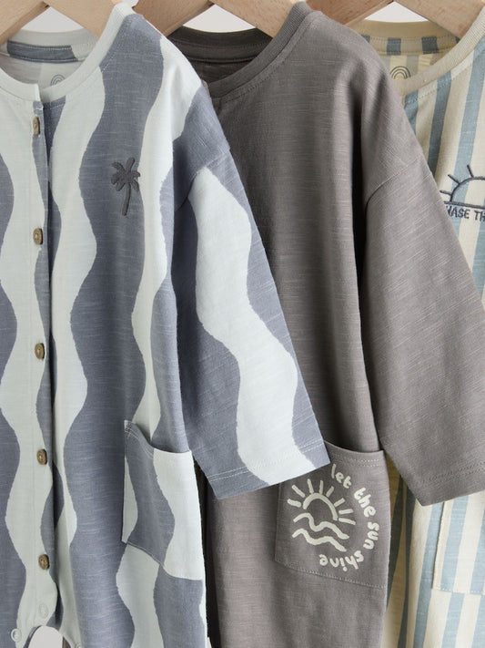 Grey Scandi Cactus Baby Rompers 3 Pack