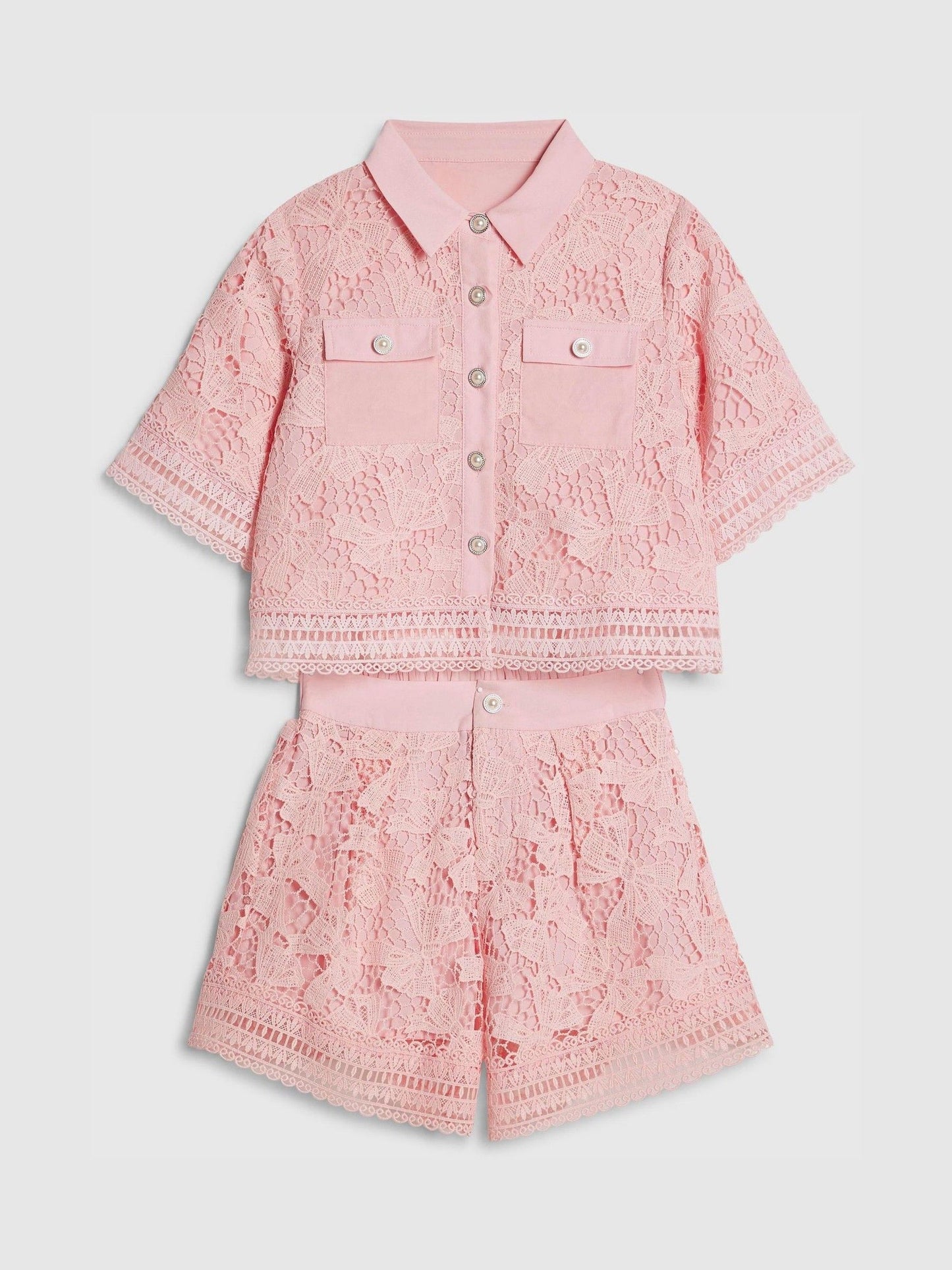 Dsiney Kidz - River Island Pink Lace Blouse and Shorts Set image 1