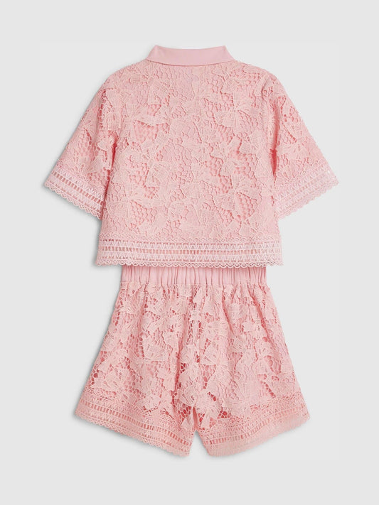 Dsiney Kidz - River Island Pink Lace Blouse and Shorts Set image 2