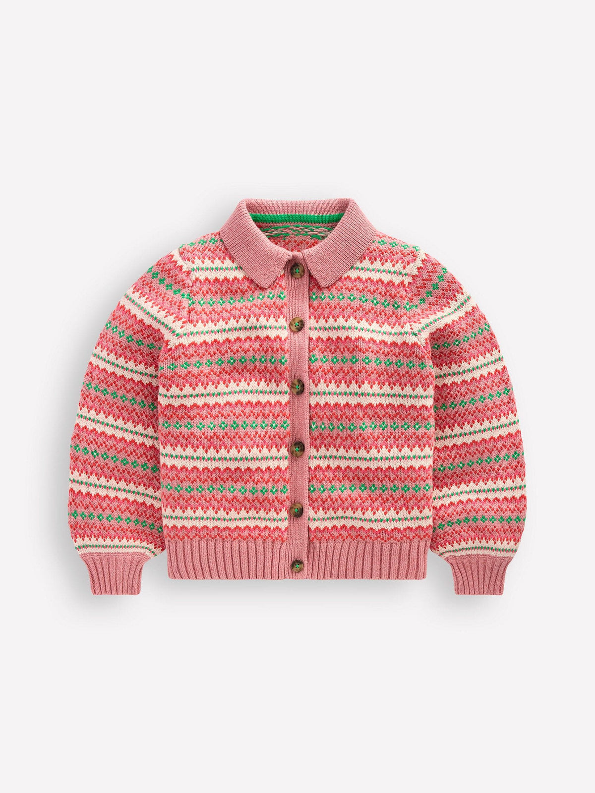 Boden Pink Collared Fair Isle Cardigan - image 1