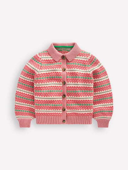 Boden Pink Collared Fair Isle Cardigan - image 1