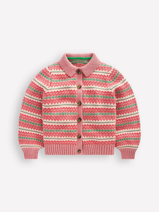 Boden Pink Collared Fair Isle Cardigan - image 1