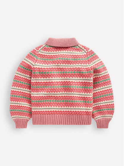 Boden Pink Collared Fair Isle Cardigan - image 2