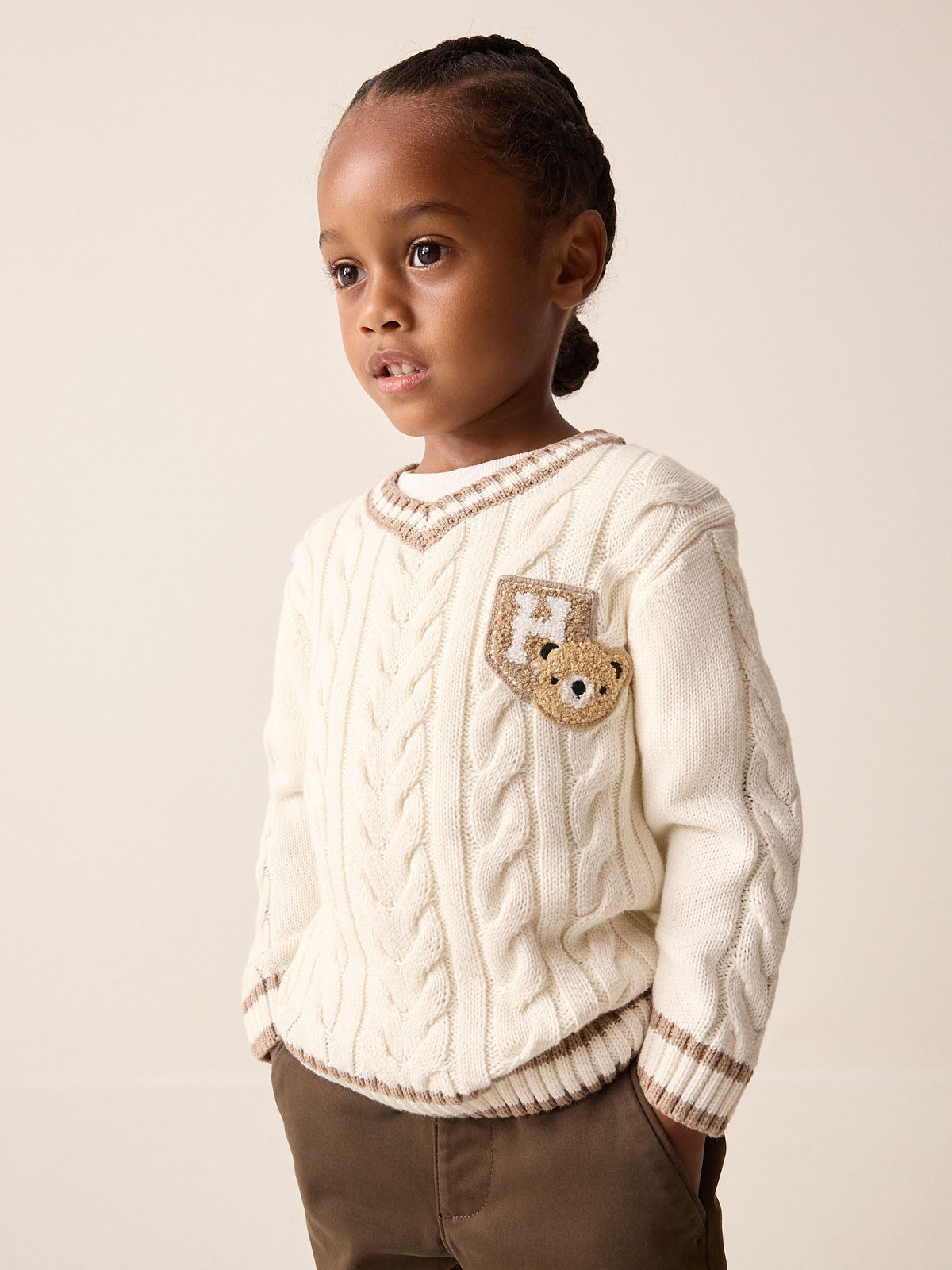 Dsiney Kidz - Cream Cable Knit Varsity Jumper (3mths-7yrs) image 1