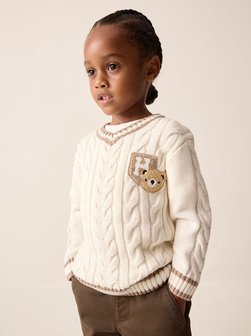 Dsiney Kidz - Cream Cable Knit Varsity Jumper (3mths-7yrs) image 1