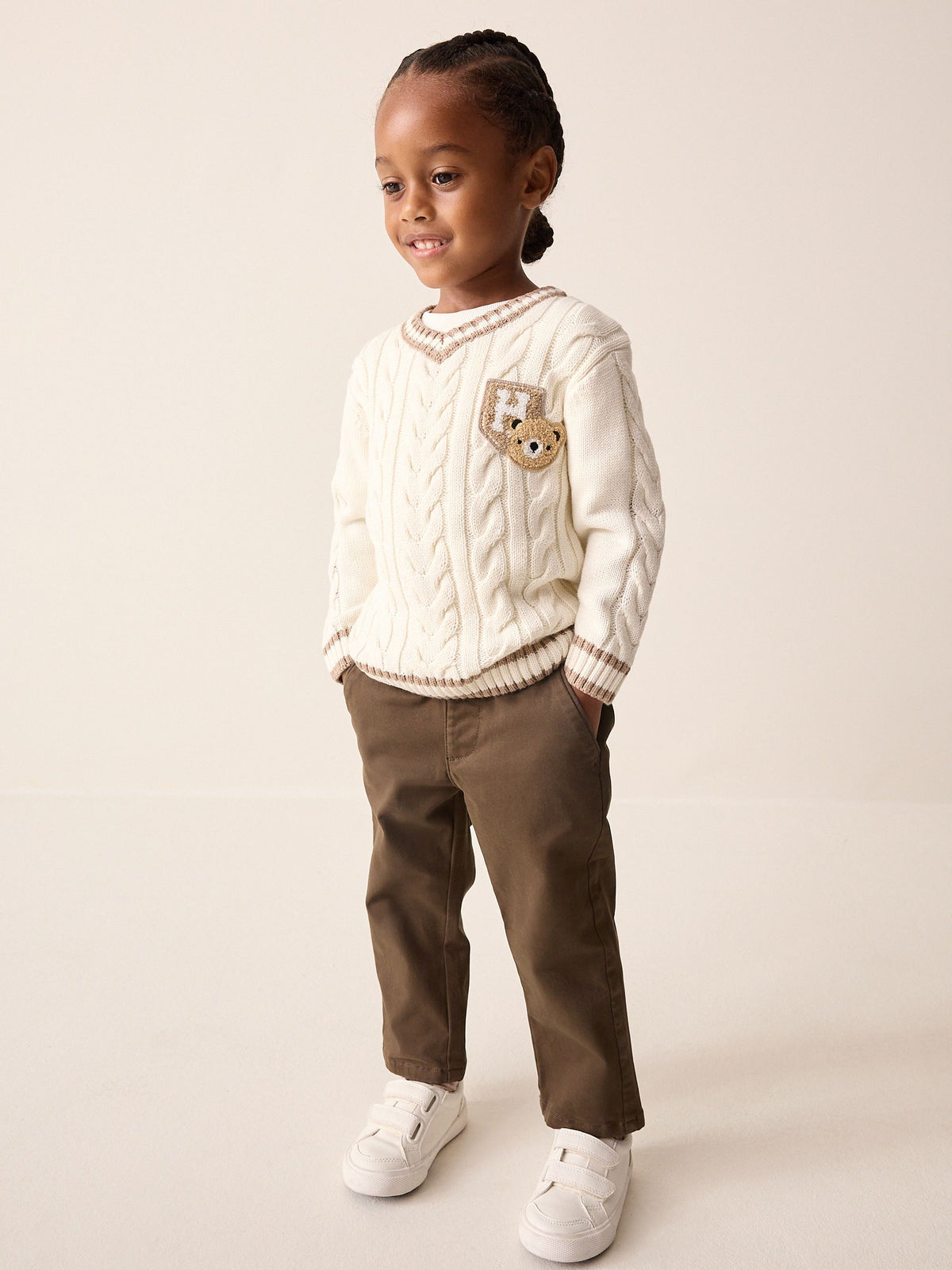 Dsiney Kidz - Cream Cable Knit Varsity Jumper (3mths-7yrs) image 2