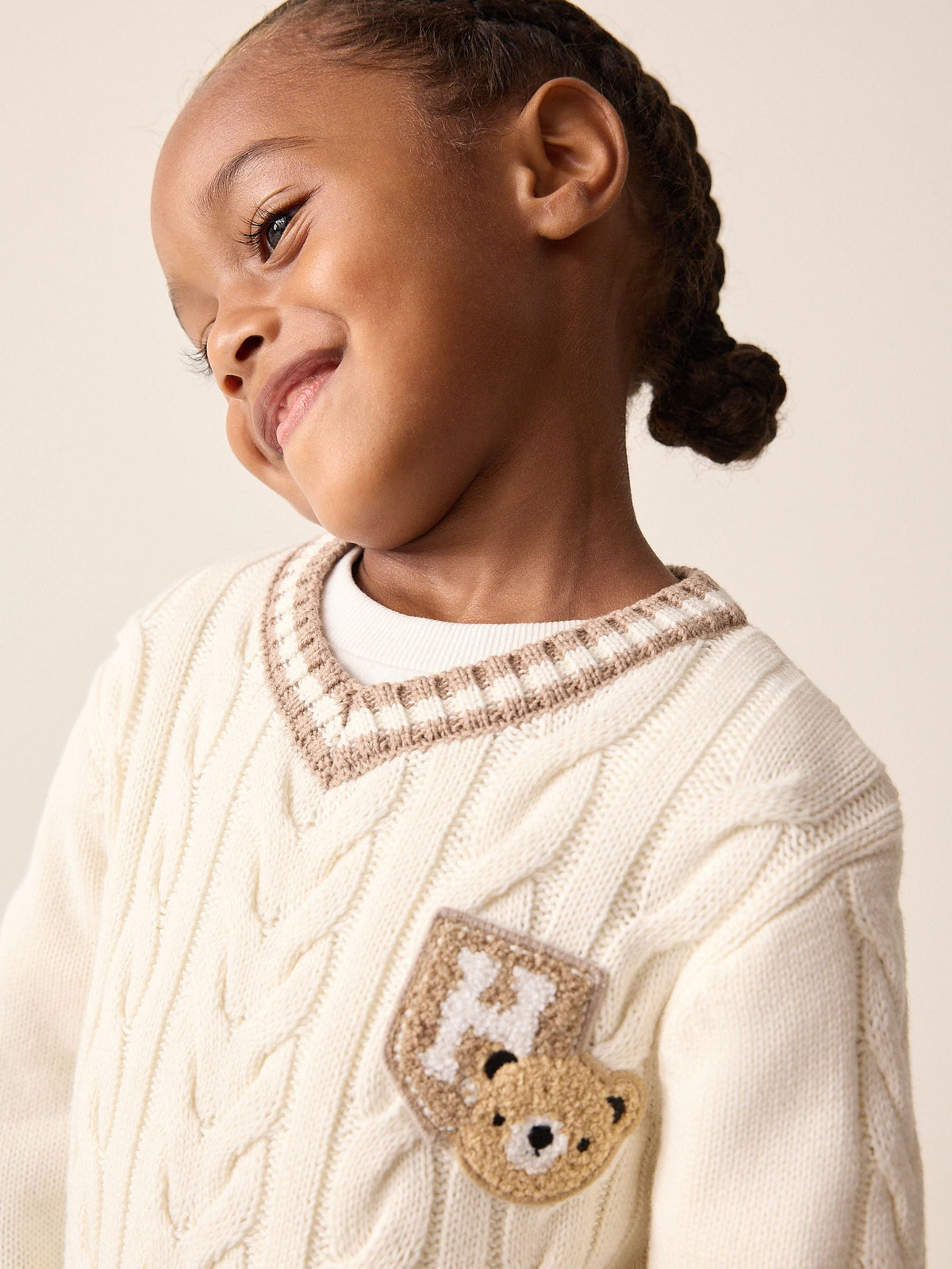Dsiney Kidz - Cream Cable Knit Varsity Jumper (3mths-7yrs) image 4