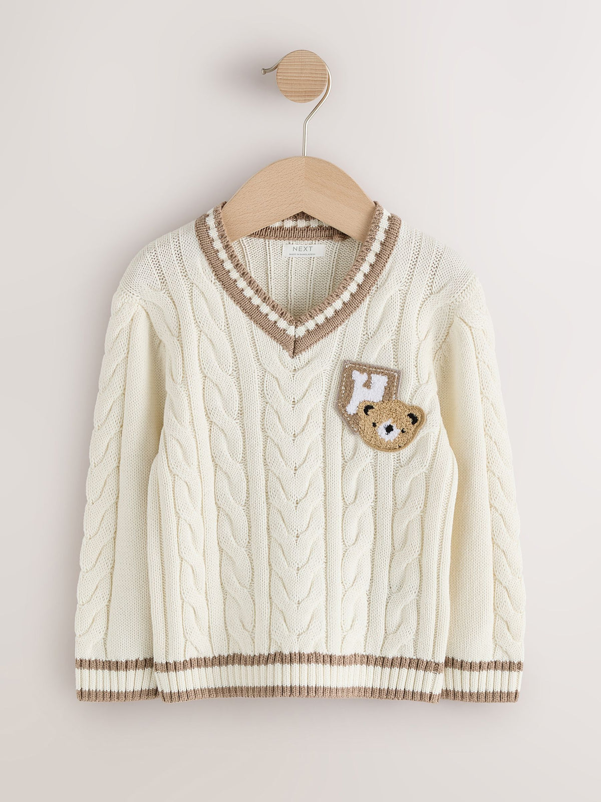 Dsiney Kidz - Cream Cable Knit Varsity Jumper (3mths-7yrs) image 5