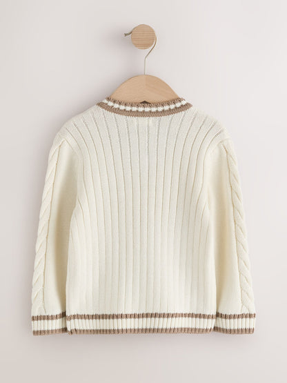 Dsiney Kidz - Cream Cable Knit Varsity Jumper (3mths-7yrs) image 6