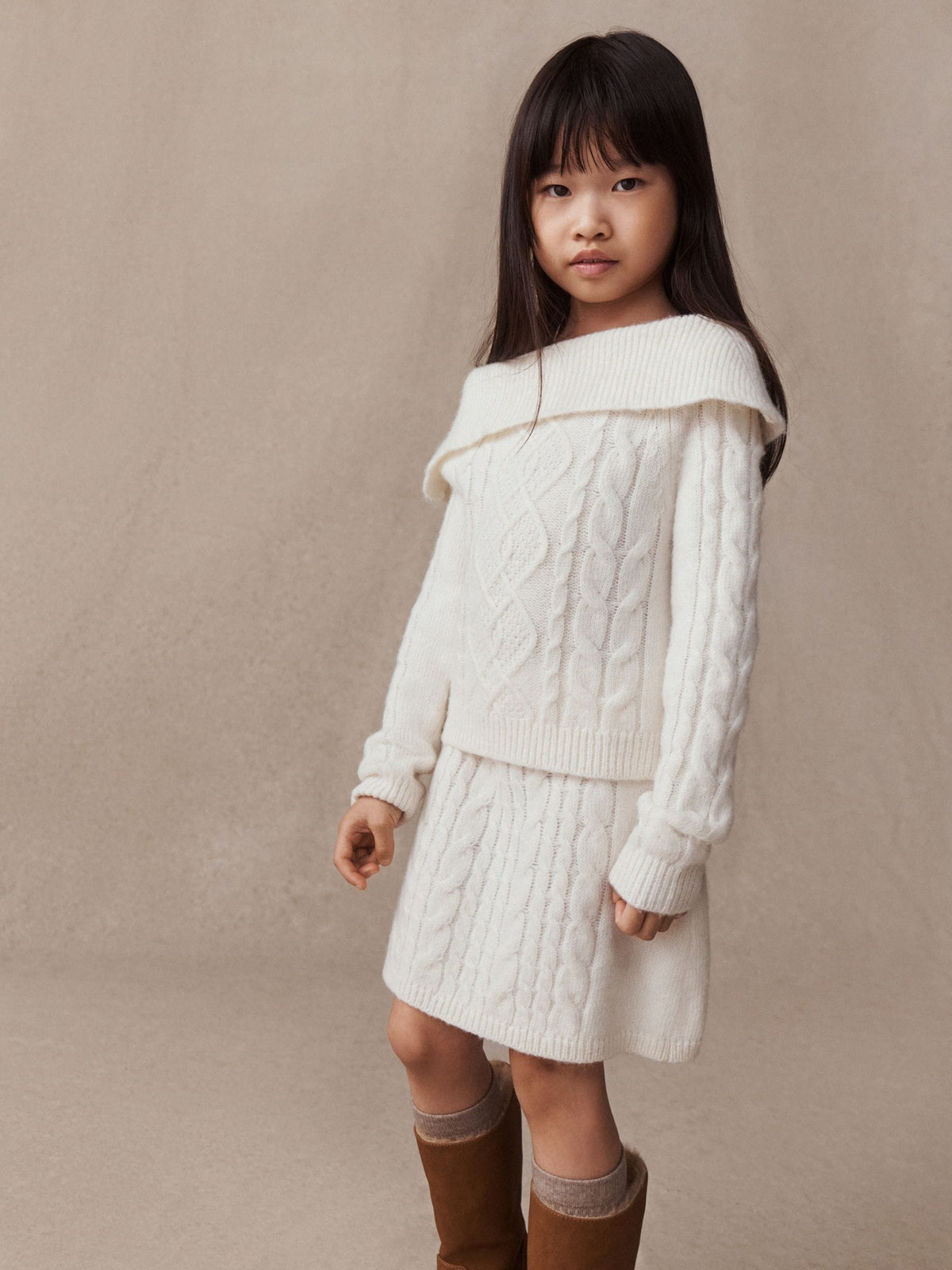 Ecru Off-Shoulder Cable Jumper and Skirt Set (3-16yrs) - image 1