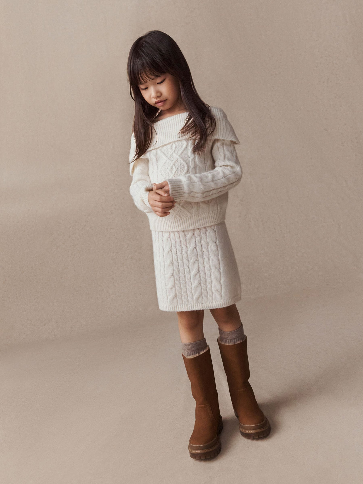 Ecru Off-Shoulder Cable Jumper and Skirt Set (3-16yrs) - image 2