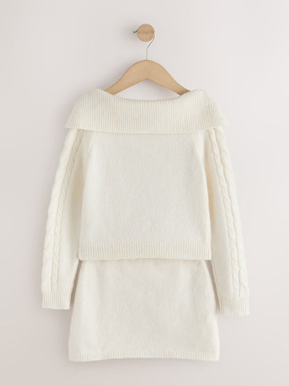 Ecru Off-Shoulder Cable Jumper and Skirt Set (3-16yrs) - image 8