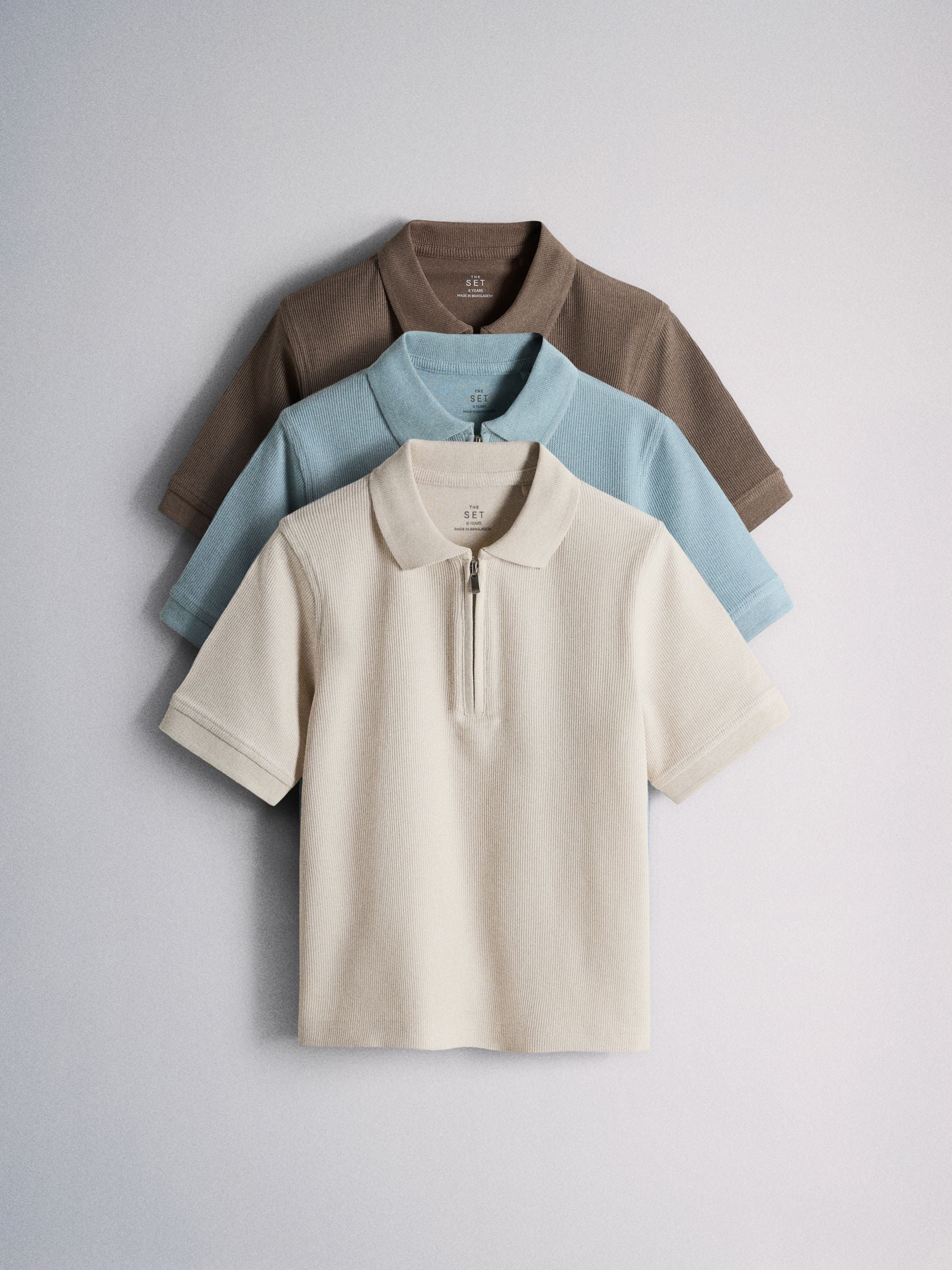 Dsiney Kidz - The Set 3 Pack Textured Jersey Zip Neck Short Sleeve Polo Shirt Teal Blue/Brown image 1