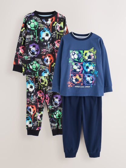Rainbow Navy Football Long Sleeve Pyjamas 2 Pack (3-16yrs) - image 1