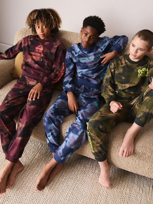 Blue/Yellow/Red Offline Long Sleeve Pyjamas 3 Pack (3-16yrs) - image 1