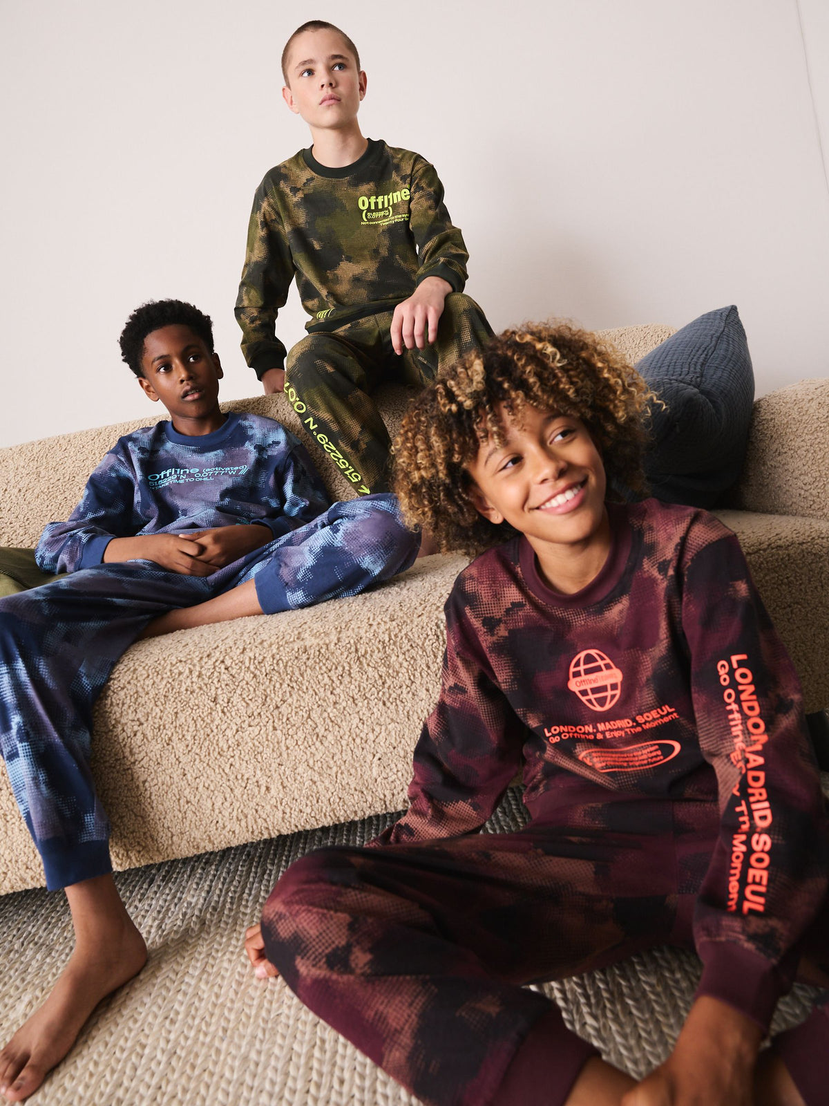 Blue/Yellow/Red Offline Long Sleeve Pyjamas 3 Pack (3-16yrs) - image 2