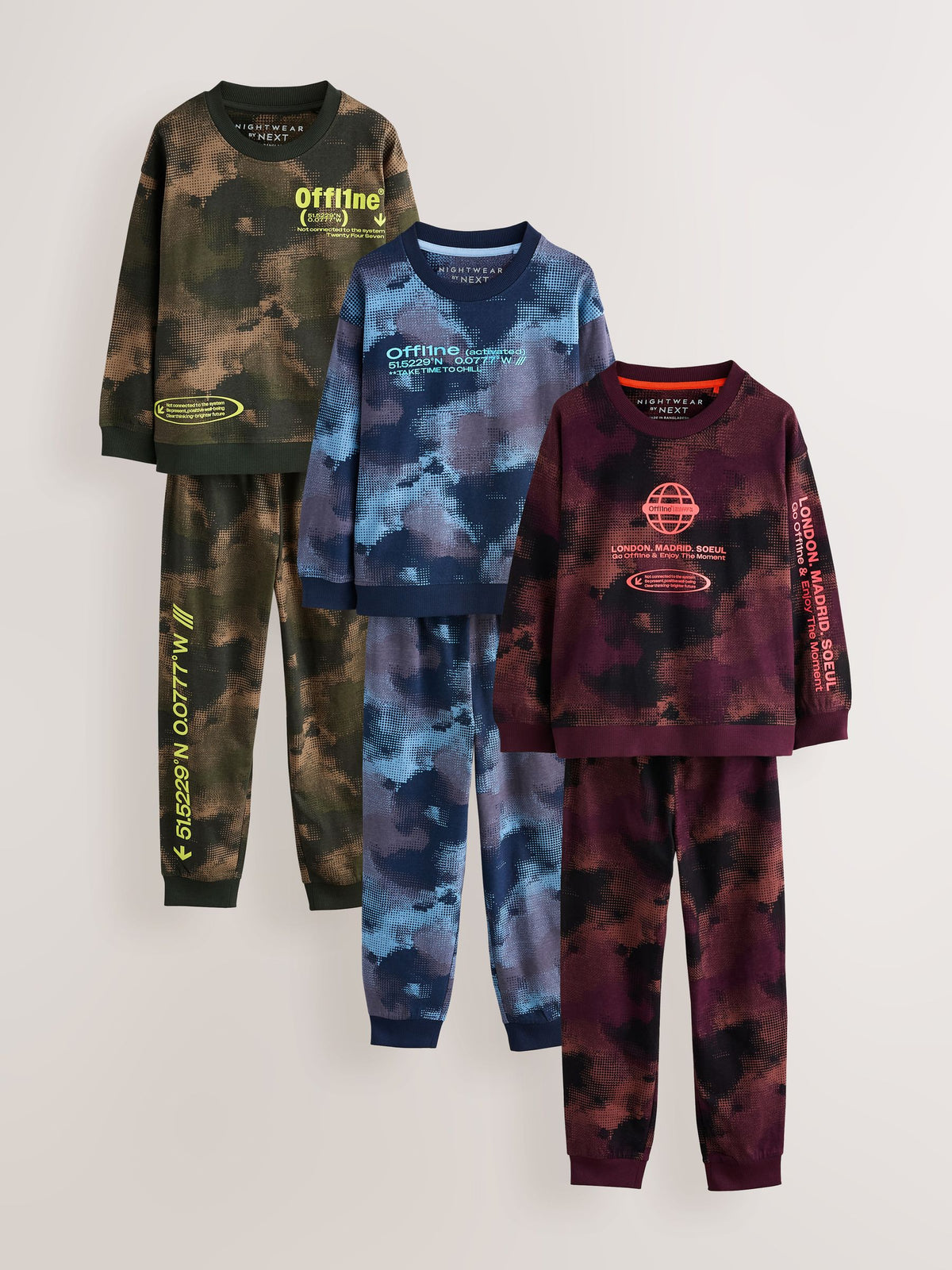 Blue/Yellow/Red Offline Long Sleeve Pyjamas 3 Pack (3-16yrs) - image 8