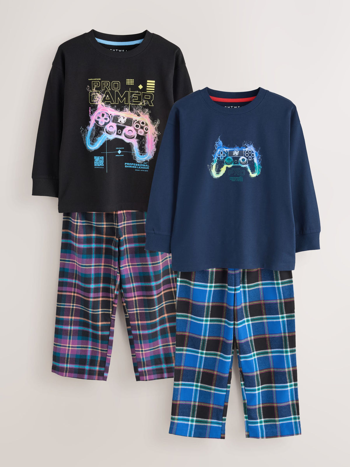Multi Football Gamer Woven Check Pyjamas 2 Pack (3-16yrs) - image 1