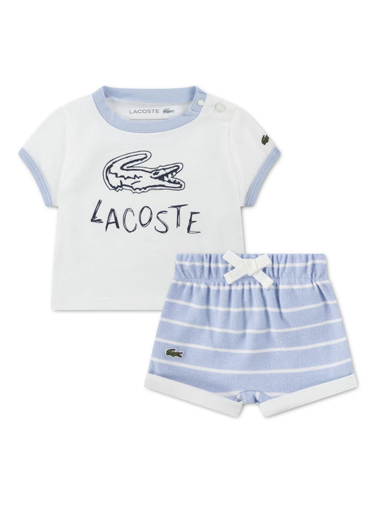 Lacoste White Croc Effect Graphic T-Shirt and Short Set image 1