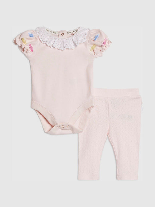 River Island Pink Frill Rosette Bodysuit & Leggings Set image 1