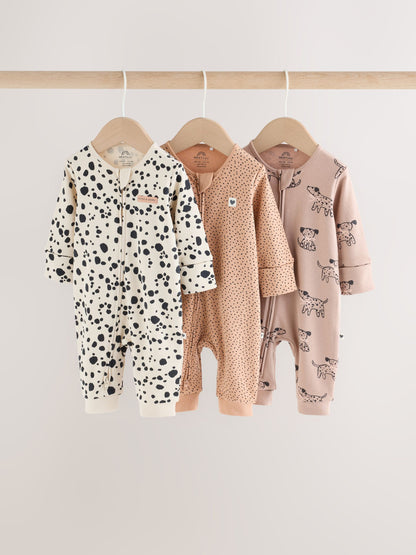 Brown Dog Two Way Zip Baby Sleepsuits 3 Pack (0-3yrs) - image 1