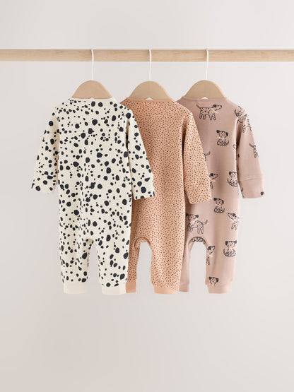 Brown Dog Two Way Zip Baby Sleepsuits 3 Pack (0-3yrs) - image 2