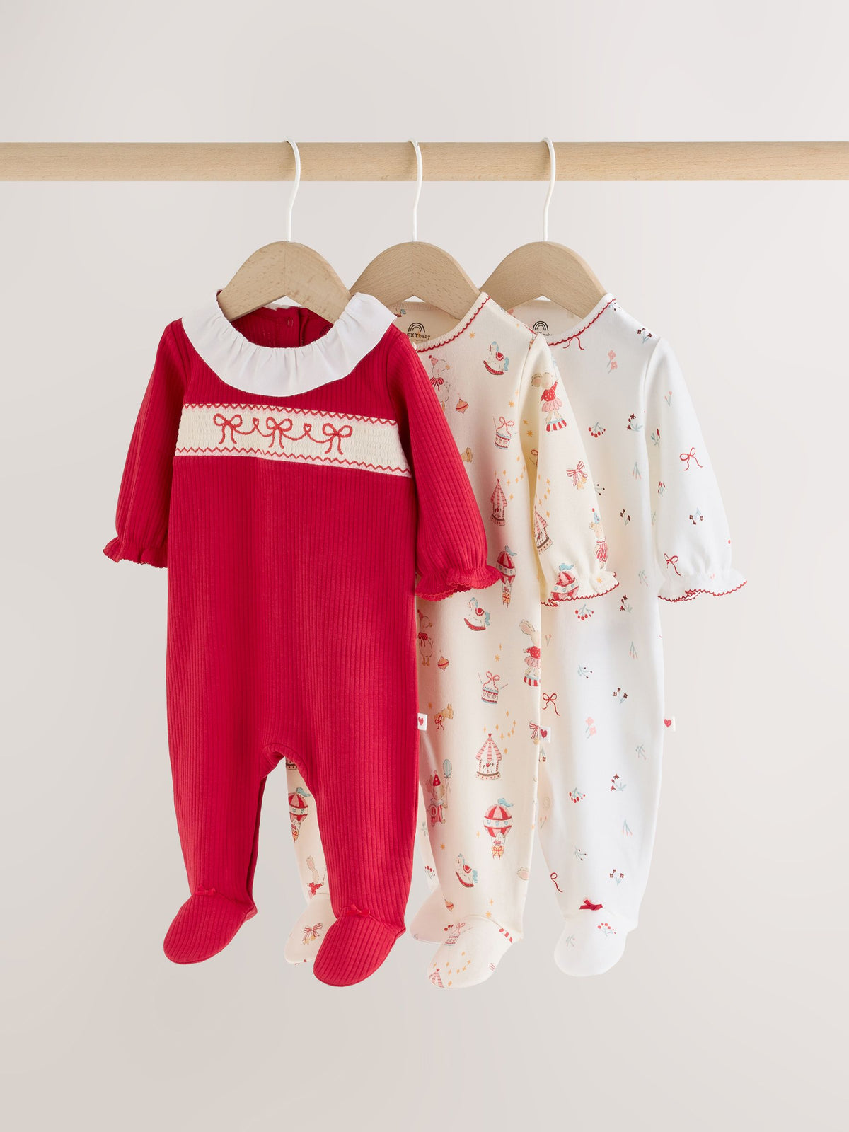 Red/White Christmas Collar Baby Sleepsuits 3 Pack (0mths-2yrs) - image 1