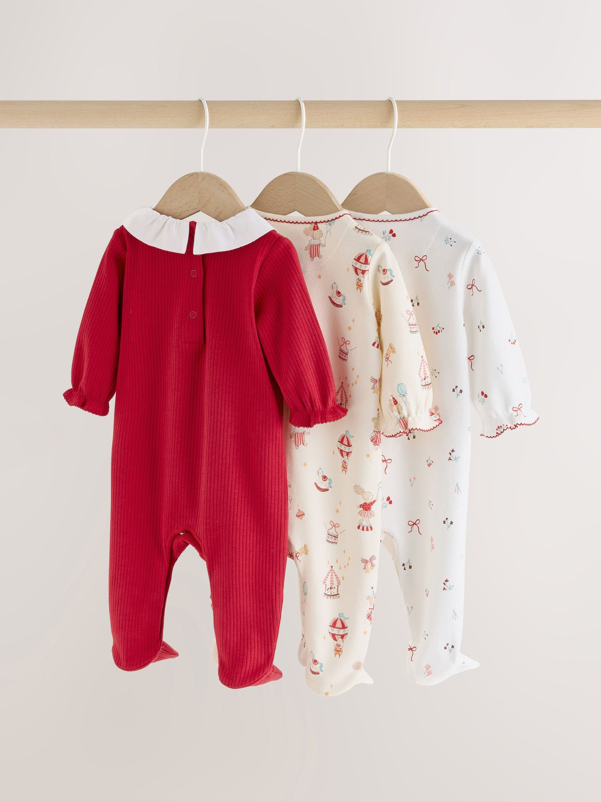 Red/White Christmas Collar Baby Sleepsuits 3 Pack (0mths-2yrs) - image 2