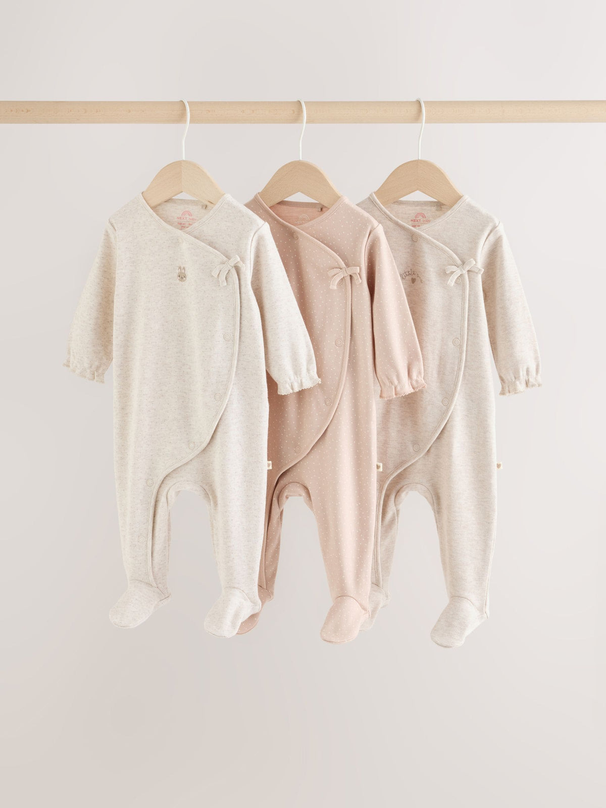 Neutral Bunny Wrap Baby Sleepsuit 3 Pack (0-2yrs) - image 1
