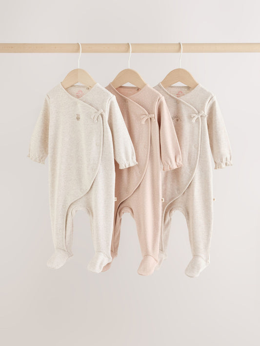 Neutral Bunny Wrap Baby Sleepsuit 3 Pack (0-2yrs) - image 1