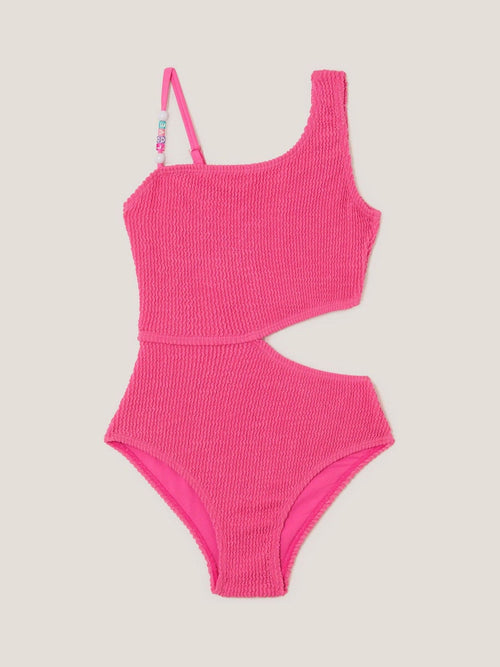 Monsoon Pink Asymmetrical Seersucker Swimsuit image 1