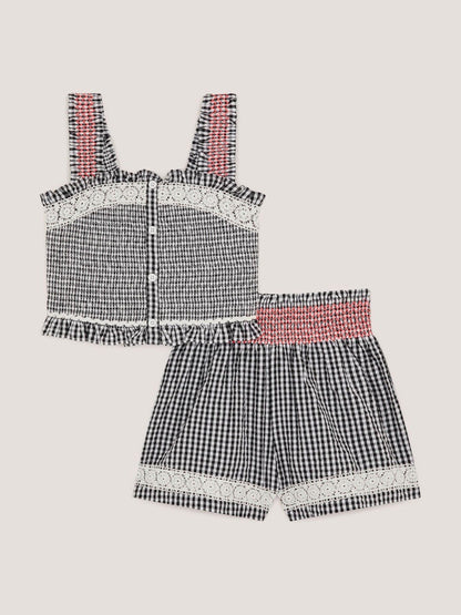 Monsoon Black Gingham Shirred Tank & Shorts Set image 1