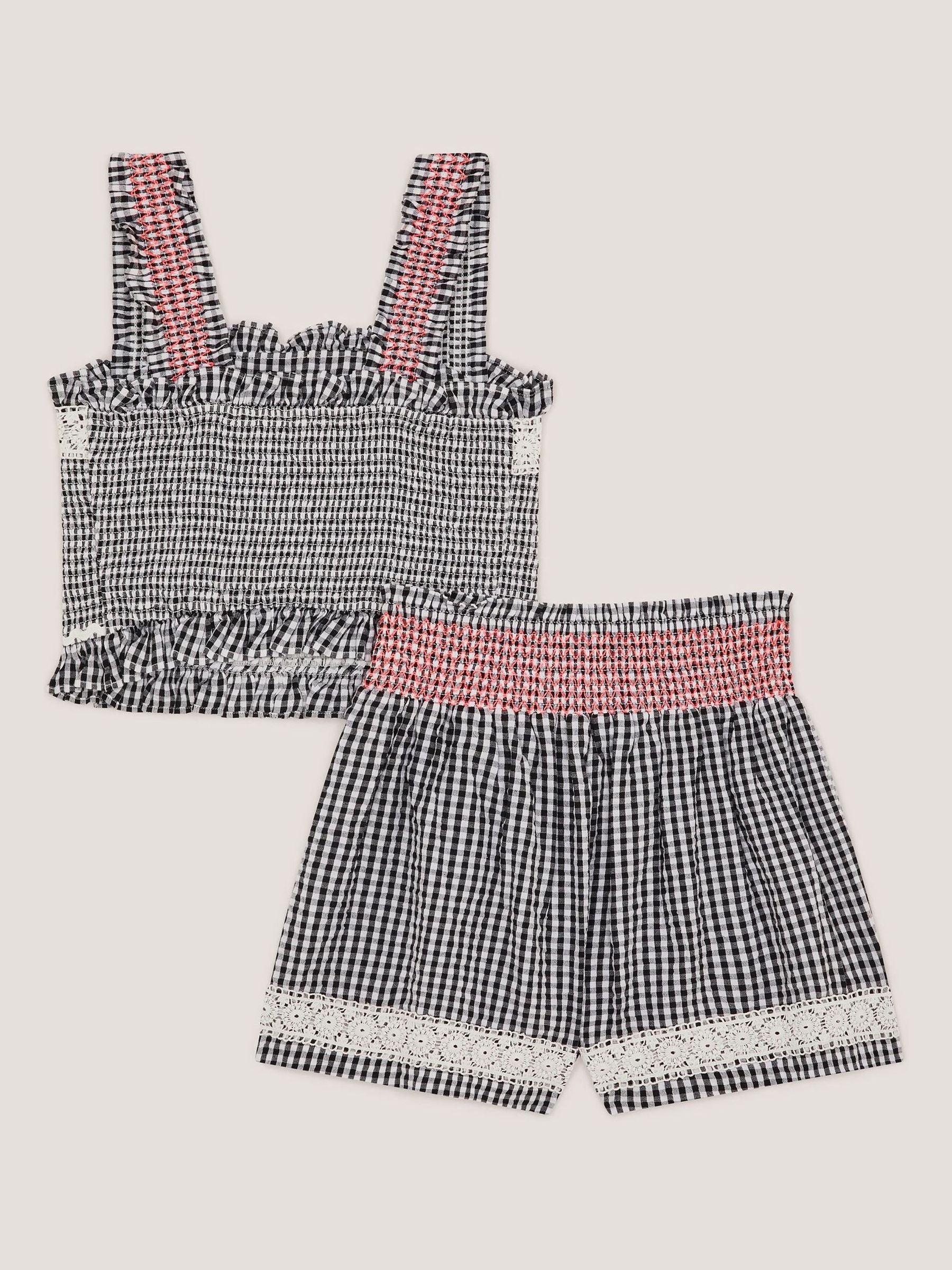 Monsoon Black Gingham Shirred Tank & Shorts Set image 2