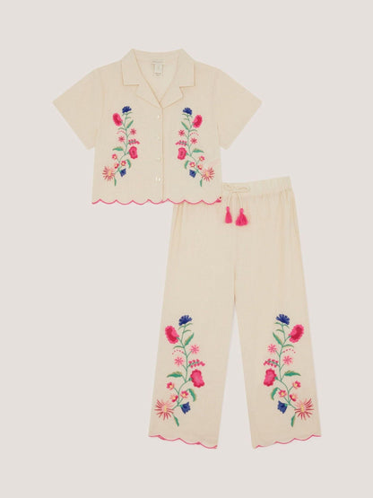 Monsoon White Floral Embroidered Shirt & Trousers Set image 2