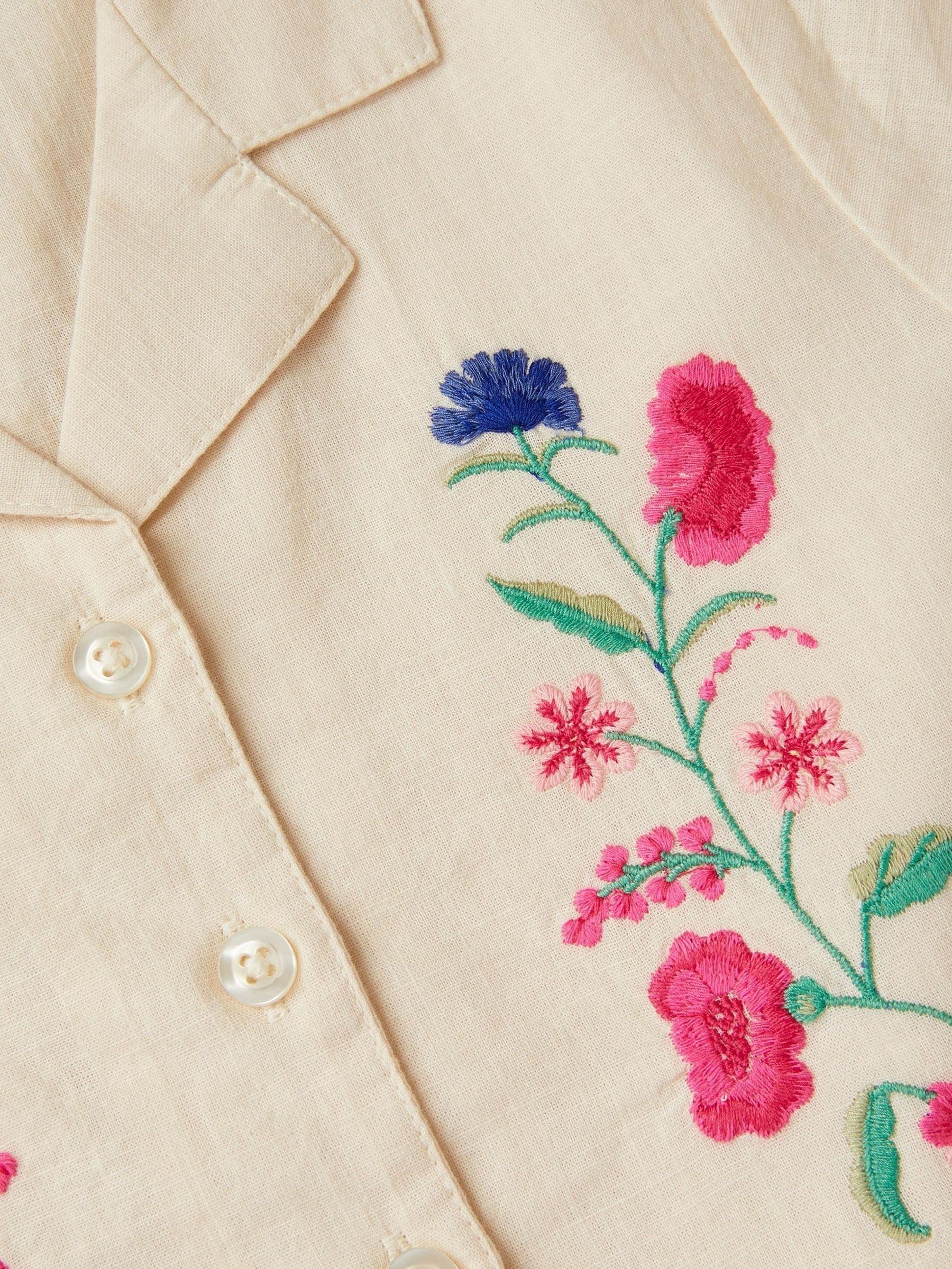 Monsoon White Floral Embroidered Shirt & Trousers Set image 4