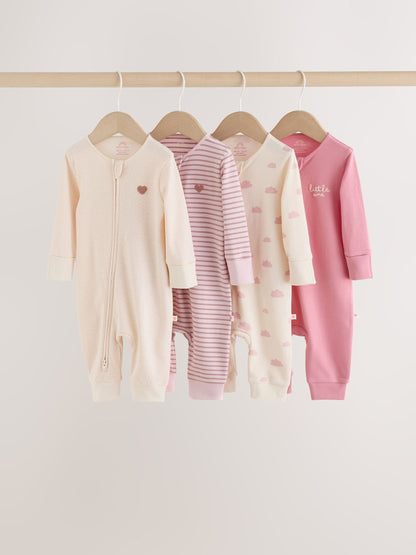 Ecru/Pink Cloud Two-Way Zip Baby Sleepsuit 4 Pack (0-2yrs) - image 1