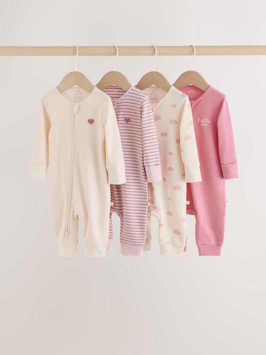Ecru/Pink Cloud Two-Way Zip Baby Sleepsuit 4 Pack (0-2yrs) - image 1